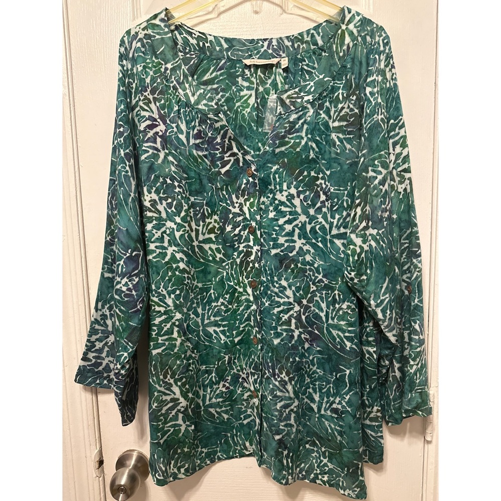 Soft Surroundings, Green Tropical Print, Size 2X